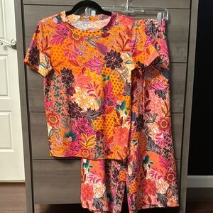NWT LOFT Vibrant Floral Print Top and Pants Set